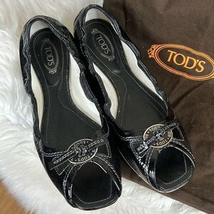 Tods Open Toe Driving Ballet Flats Patent Leather Womens Size 7